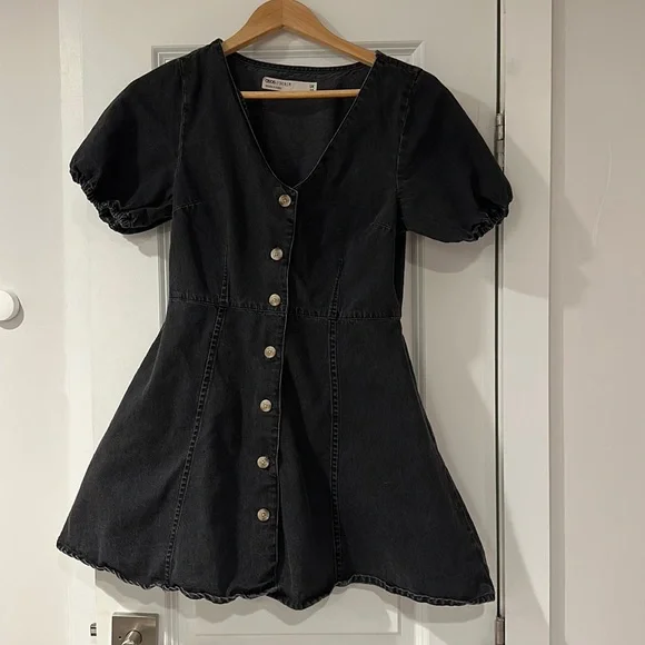 black denim dress short sleeve Joanna Short Sleeve Denim Dress Black Wash / L